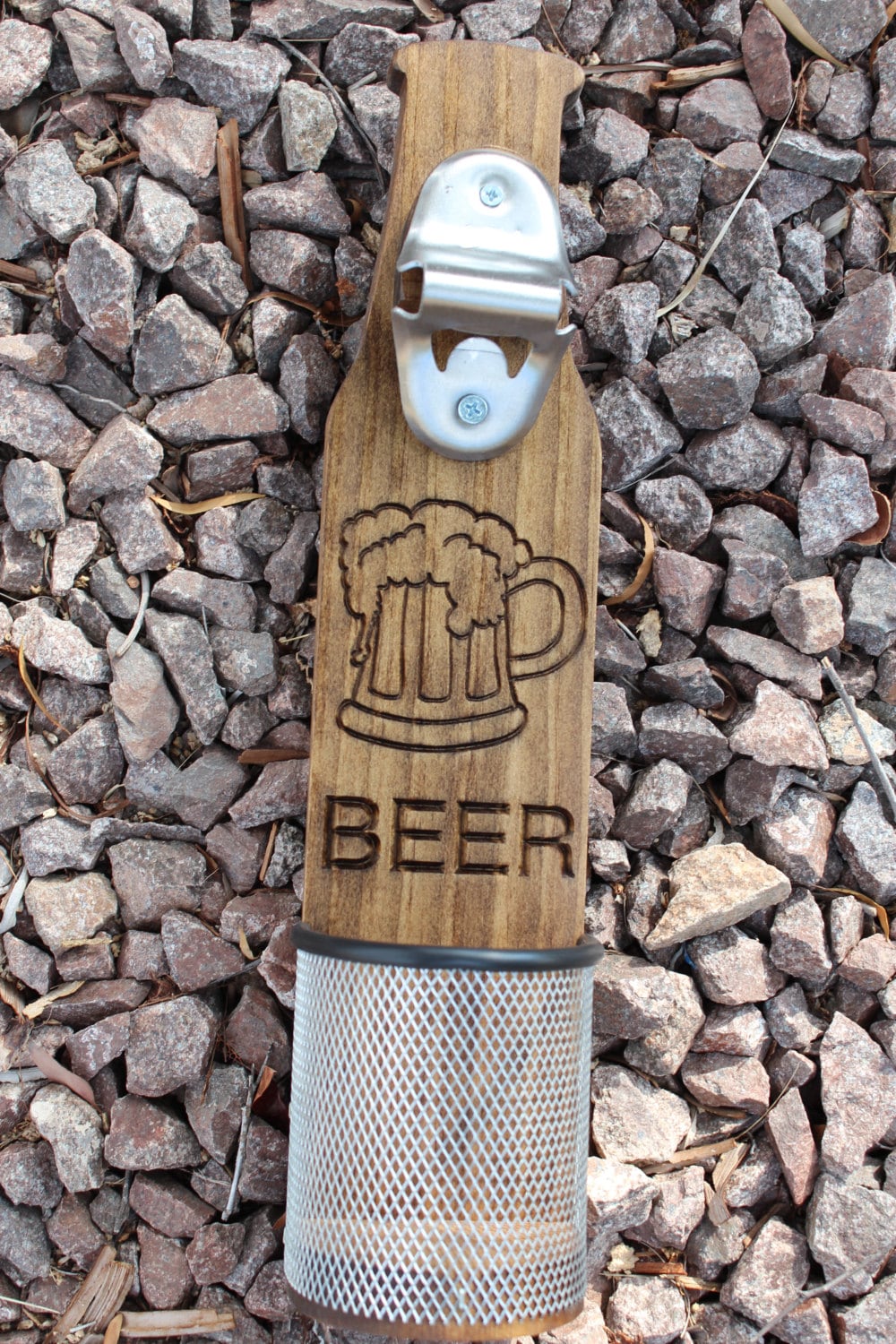 Wall Mounted Beer Bottle Opener With Cap Catcher Beer Etsy
