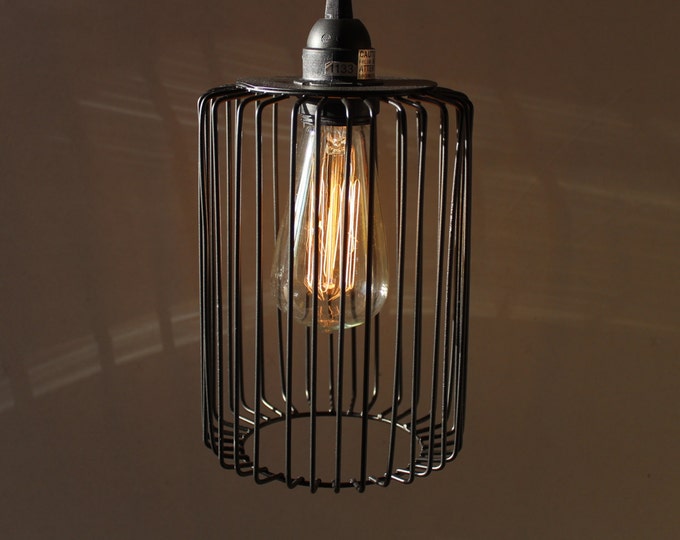 Black Wire Basket Hanging Light Etsy