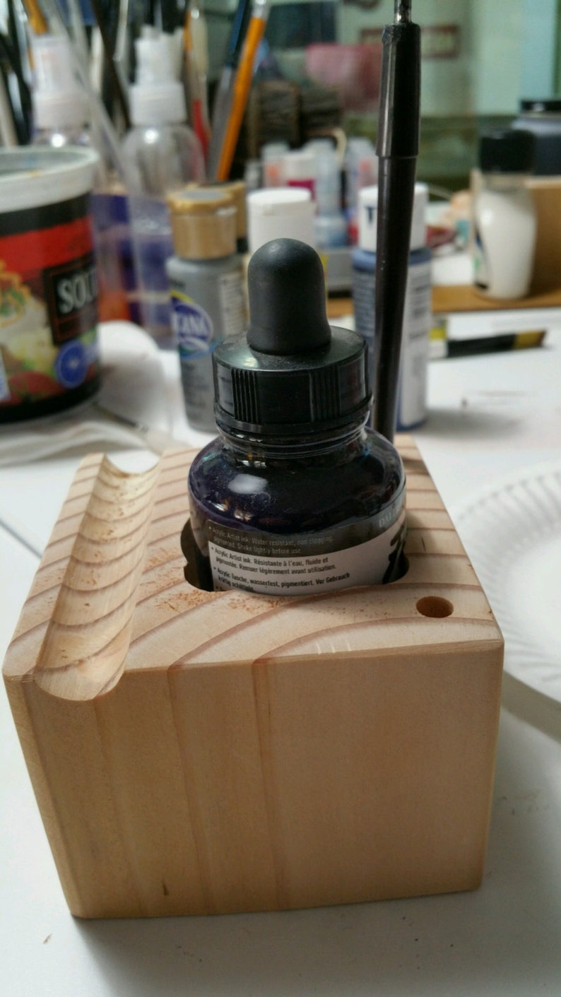 Artist Ink Bottle Holder Wood Pen and Ink Holder Etsy