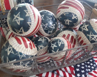 Primitive American Flag - Baseball Hand Painted - Flag Baseball - Bowl Fillers - Patriotic