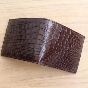 Carteira de couro de crocodilo genuíno feita à mão, carteira de luxo dobrável para homens, carteira de couro marrom exótico, carteira dobrável para homens com 10 compartimentos para cartões,