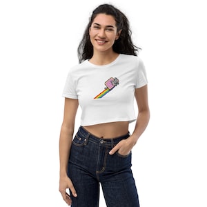 Nyan Cat Angle Rainbow Organic Crop Top