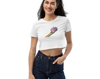 Nyan Cat Angle Rainbow Organic Crop Top