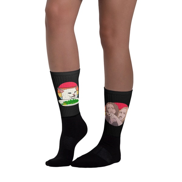 Angry Woman Yelling at Confused Cat Meme Socks