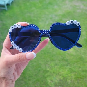 Blue Lady Gaga Beaded Heart Glasses