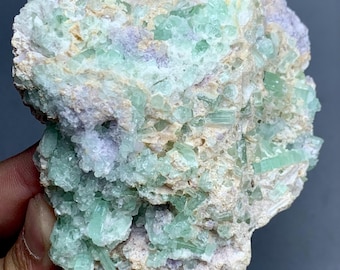 Green Tourmaline Crystal with Lepidolite, Afghanistan
