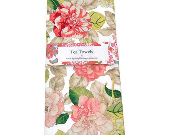 Tea Towels, Romantic Tea Towels Dish Towels, Decorative Kitchen Towels, Pink Floral Tea Towels, Hand Towels, Shabby Towels