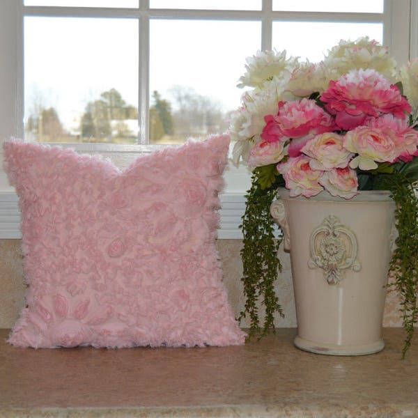 Pillow Cover 18" X 18", Pink Pillow Cover, Shabby Chic, Cushion Cover, Shabby Chic Pillow Cover,