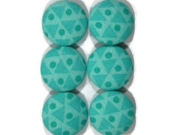 Pushpins/ Fabric Covered Thumbtacks, Turquoise Thumbtacks, Triangles and Dots, Aqua Push Pins