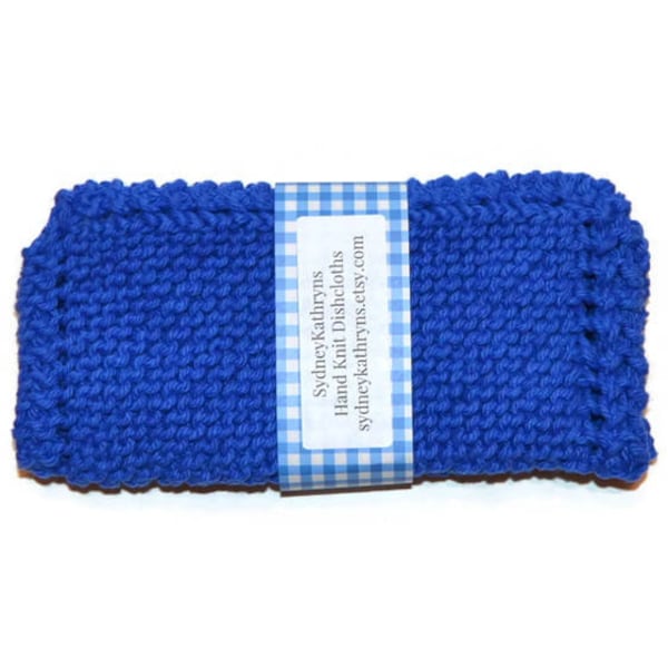 Hand Knit Dish Cloth, Set of 2, Cobalt Blue Dishcloths,Dazzle Blue, Hand Knittted Dish Cloths, Blue Dishrags, Hand Knit Washcloths