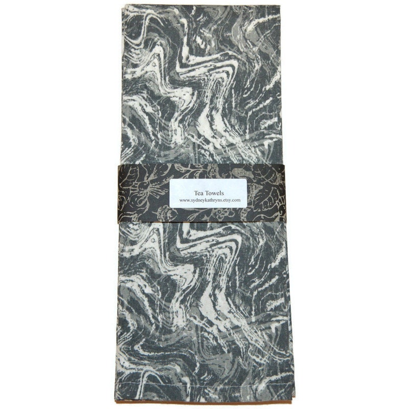 Tea Towels Grey and White Teatowels Charcoal Gray Tea Etsy