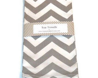 Tea Towels, Grey and White Chevron TeaTowels, Chrevron Gray Tea Towels, Set of 2, Decorative Kitchen Towels