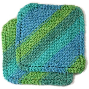Hand Knit Dish Cloths, Set of 2, Knitted Dishcloths, Blue and Green Knit Dishcloths, Blue and Green Dish Rags image 5