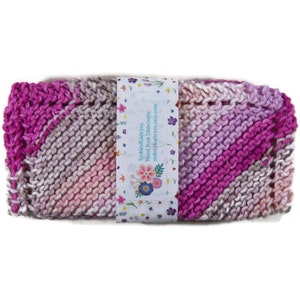 Hand Knit Dish Cloths,Knitted  Dishcloths, Pink and  Lavender Stripe Dishcloths, Pink  Knit Dish Cloths