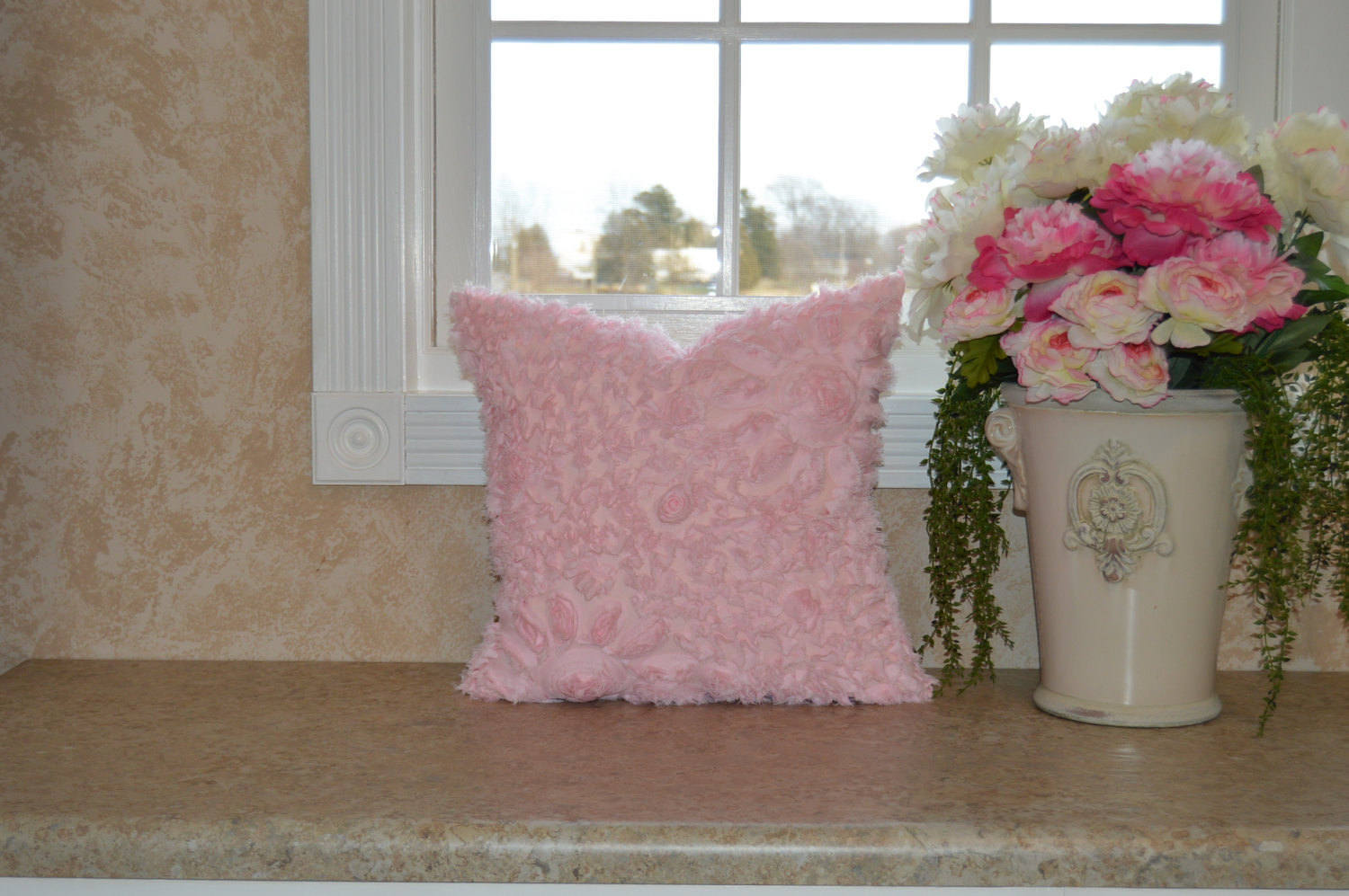 Shabby chic、クッションカバー 枕カバー 18インチ x 18インチ、ピンク枕カバー、シャビーシック