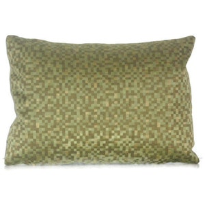 May include: A green and gold patterned throw pillow with a square geometric design.