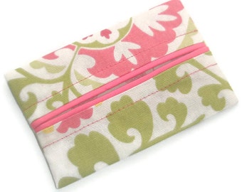 Travel Tissue Holder, Travel Tissue Cozy, Pink and Green