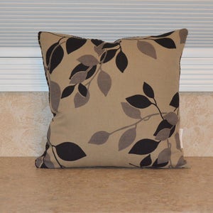 Black and Tan Leaf Pillow Cover 18&quot; X 18&quot;, Beige and Black Pillow Cover, Pillow with Leaves, Two Tone Pillow Cover, Black Cushion Cover