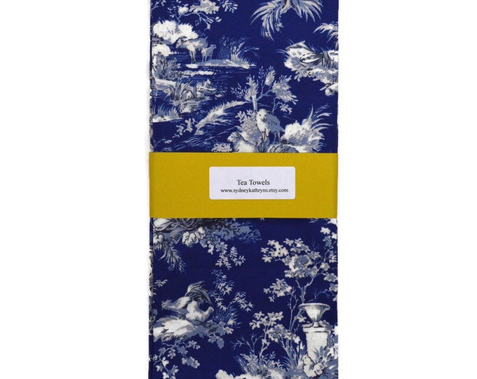 Tea Towels, Shabby Cottage Dish Towels, Decorative Kitchen Towels, Blue