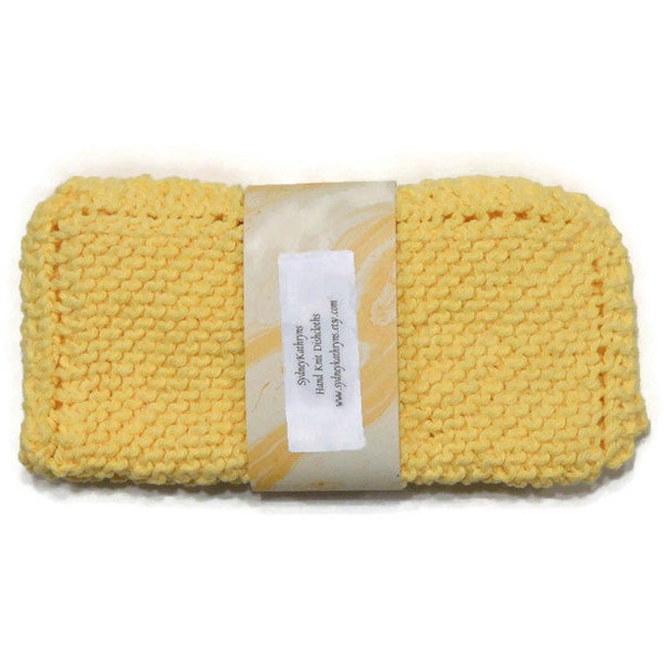 Hand Knit Dish Cloths, Yellow Dishcloths, Handknit Dishcloths,  Yellow Knitted Dishcloths