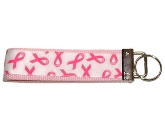 Breast Cancer Awareness Ribbon, Pink Fob, Key Chain, Wristlet