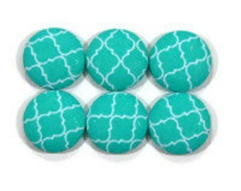 Pushpins/ Fabric Covered Thumbtacks, Turquoise Pushpins, Blue and White Thumbtacks