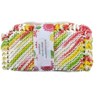 Hand Knit Dishcloths, Green, Orange, Yellow and White Dish Cloths, Knitted Dishcloths, Knit Dish Rags, Knitted Washcloths, Set of 2
