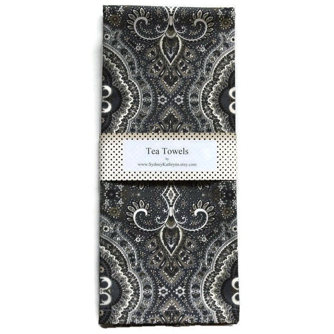 Tea Towels Grey and White TeaTowels Charcoal Gray Tea Etsy