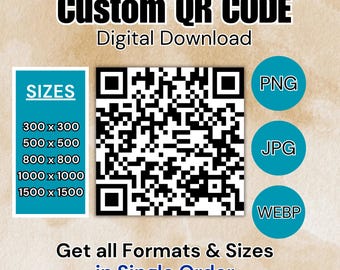 Customizable QR Code: Multiple Sizes & Colors (Digital Download)