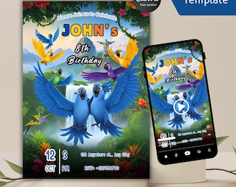 Rio 2 Birthday Invitation: Editable Canva Template, Printable & Video Invite