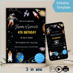 Space Birthday Party Invitation: Editable Galaxy Theme, Video & Printable (Canva Template)