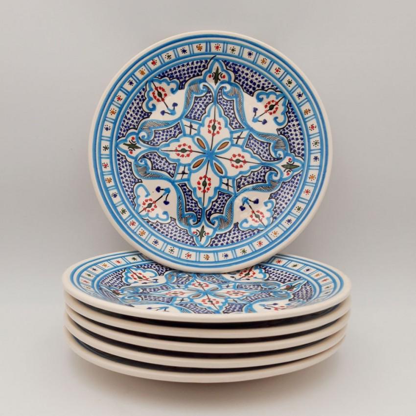 Lot de 6 bols porcelaine COCEMA de Fès, Maroc, décor de paon