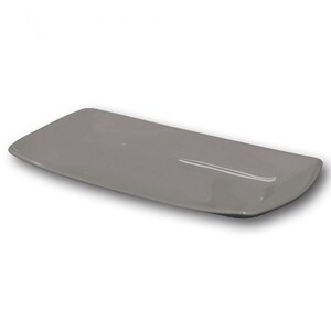 May include: A gray rectangular ceramic serving platter with slightly rounded edges.