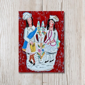 Staffordshire Pottery Folk Art Card: Vintage-Inspired Romance Greeting