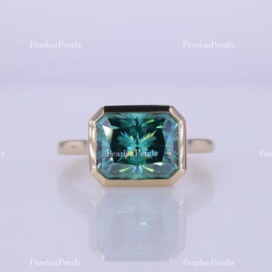 Green Moissanite Ring: 2.5 Ct Radiant Cut Bezel Set Engagement Ring