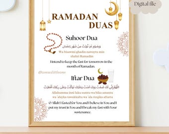 Ramadan Duas, Poster islamico, Decorazioni per il Ramadan, Casa musulmana, Moschea, Decorazioni per l'aula - Download digitale