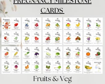 Schede stampabili per le tappe della gravidanza, frutta e verdura per monitorare le dimensioni del bambino e fatti carini sul bambino, accessorio fotografico del pancione, download immediato