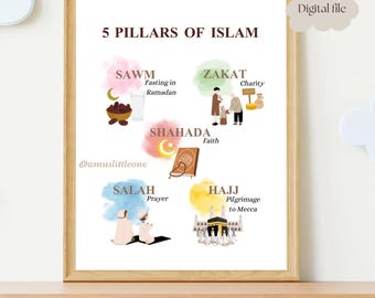 Poster dei 5 pilastri dell'Islam, poster islamico, decorazioni per il Ramadan, casa musulmana, moschea, decorazioni per l'aula - Download digitale
