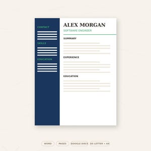 Software Engineer Resume Template, ATS-Friendly Cover Letter (Digital Download)