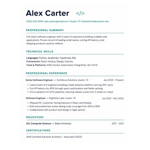 Software Engineer Resume Template | ATS-Friendly Tech CV + Cover Letter (Digital Download)