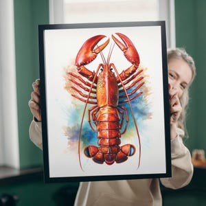 Lobster Kitchen Art Print – Coastal Wall Decor, Nautical Seafood Illustration, Watercolor Lobster Poster, Ocean Animal Art, Digital Download