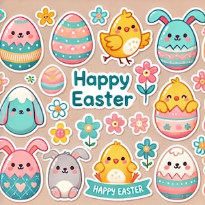 Pastel Easter Stickers | Spring Bunny & Egg Set - Printable
