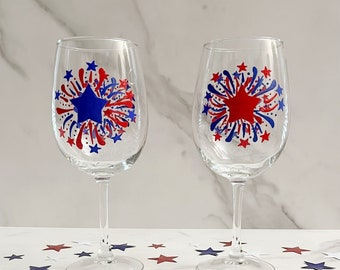 Wine Glass Fireworks Hand Painted