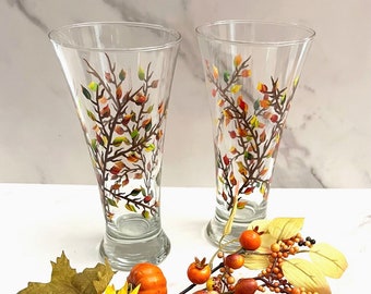 Autumn Leaves Pilsner Glass -  Beer Glass Hand Painted