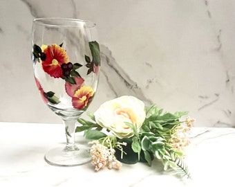 Water Goblet - Water Glass Pansy Hand Painted