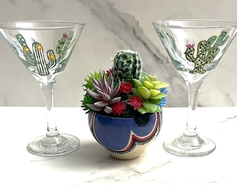 Martini Glass Cactus Hand Painted      (9 Ounces)
