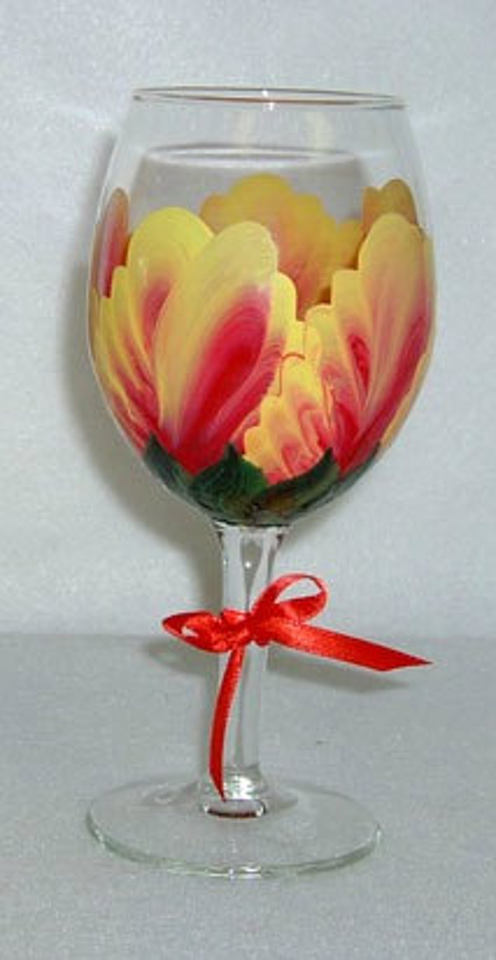 Wine Glass Yellow and Red Flower Hand Painted Etsy