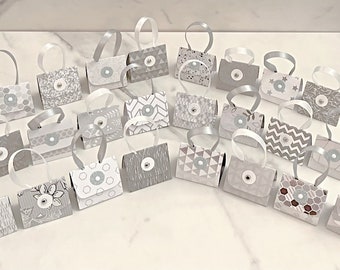 Set of 24 Silver Leaf/Grey and White Purse Party Favors with Hershey Nugget Candy