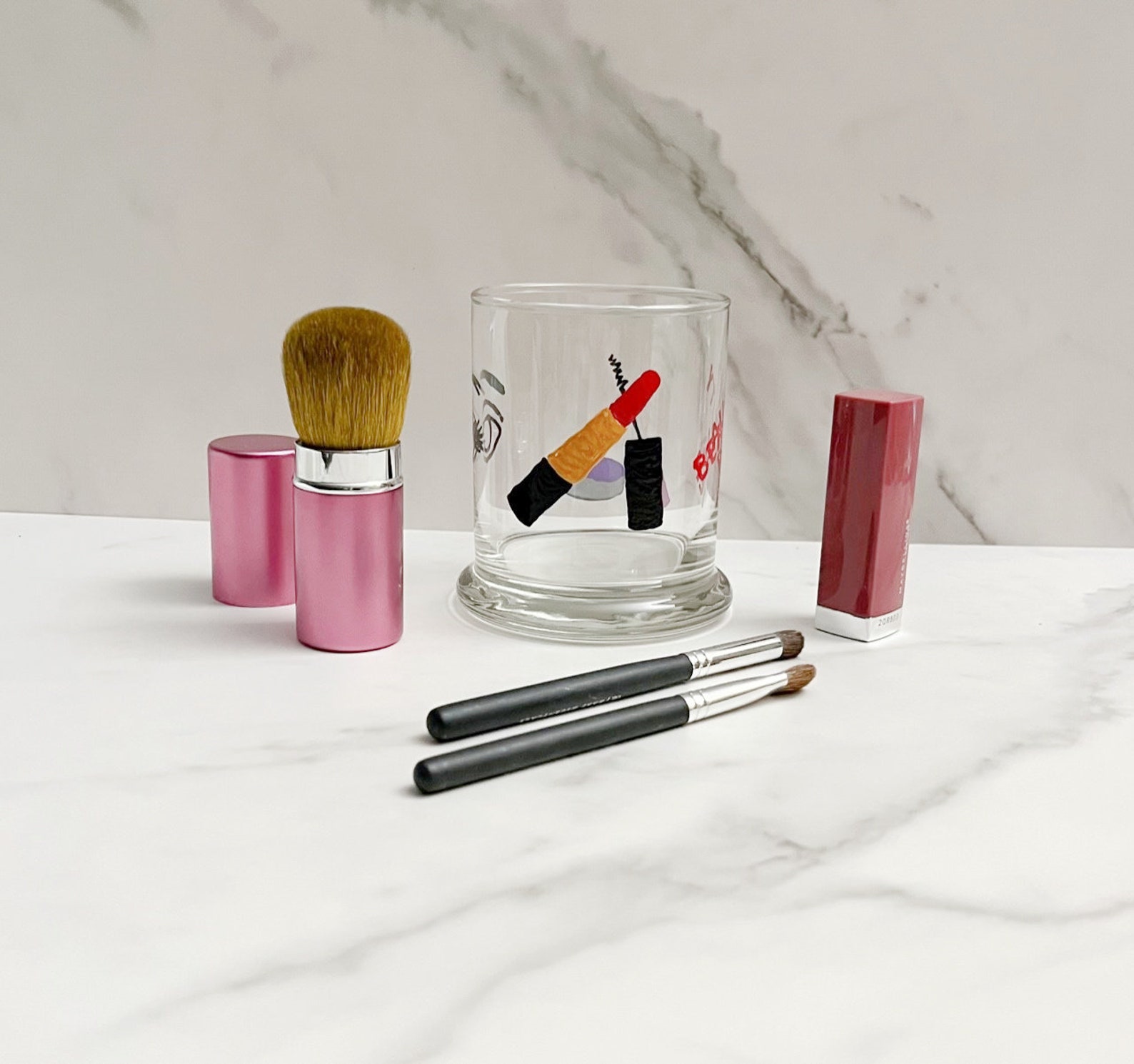 Personalized Makeup Brush Container Hand Painted Glass Etsy