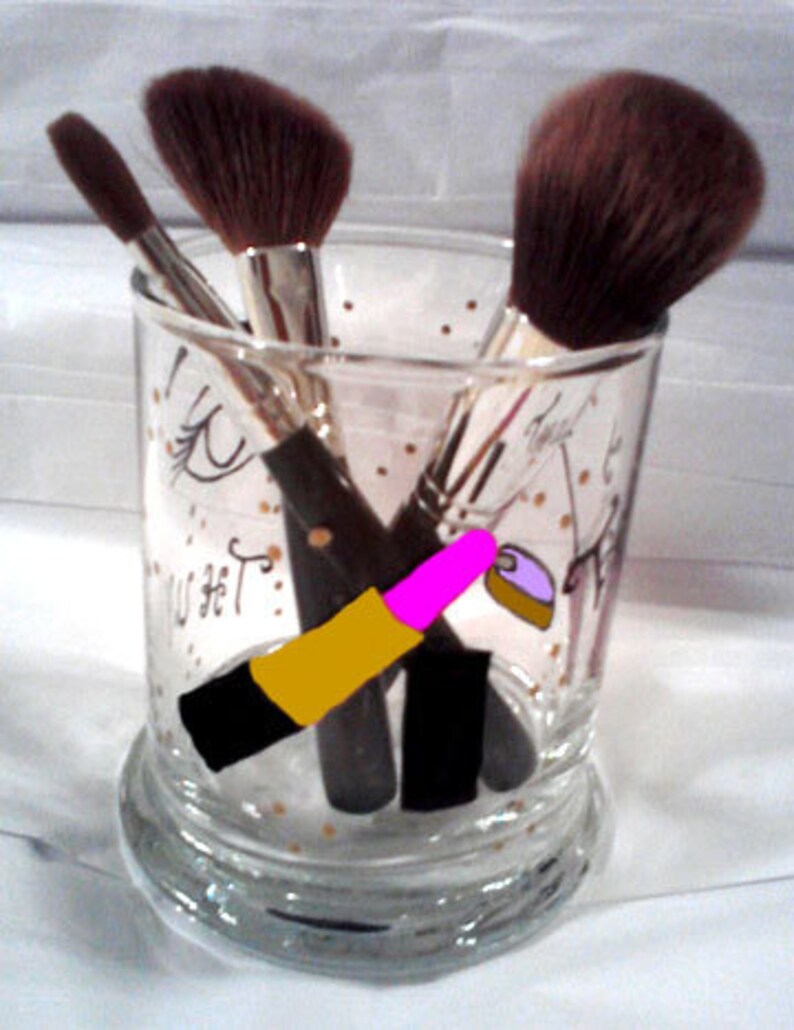 Personalized Makeup Brush Container Hand Painted Glass Etsy